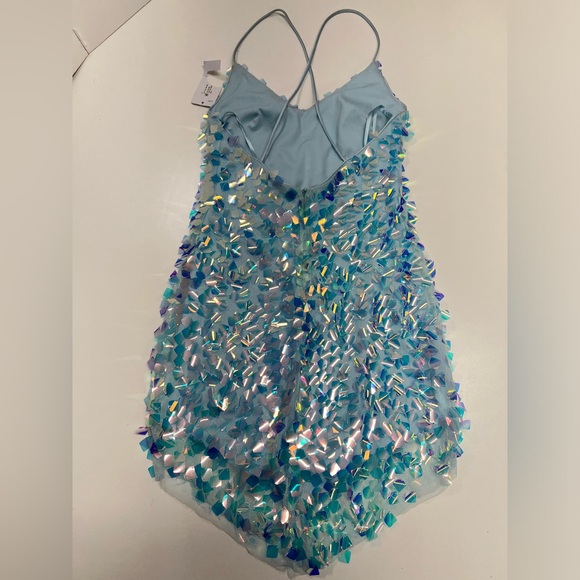 Blondie Nites Sequin Pointed Hem Mini Dress White Blue New With TagS Size 1 XS - Picture 4 of 14